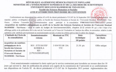 Avis d’attribution n°08/FSHS/UMMTO/2024