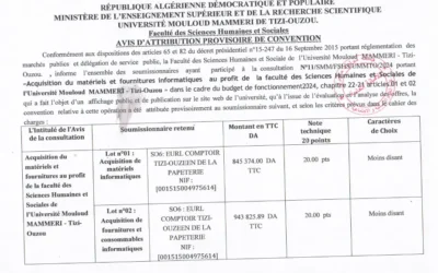 Avis d’attribution n°11/FSHS/UMMTO/2024