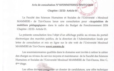 Avis Consultation N°10/SMM/FSHS/UMMTO/2024