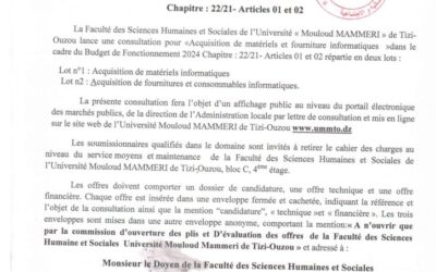 Avis Consultation N°11/SMM/FSHS/UMMTO/2024