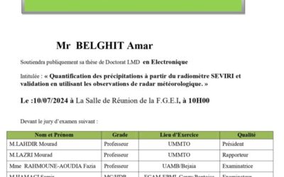 Avis de Soutenance de Thèse de Doctorat LMD de Mr BELGHIT Amar