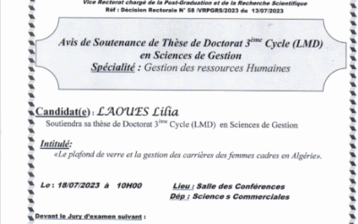 Avis de soutenance Mme LAOUES Lilia