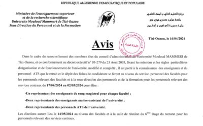 Election des membres élus représentants des personnels ATS, et enseignants au conseil d’administration