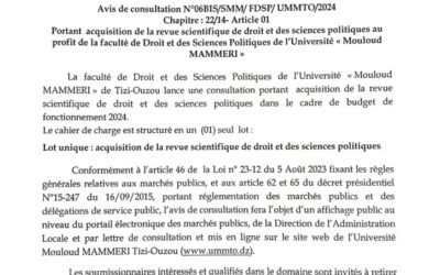 Avis de Consultation N°06BIS/SMM/FDSP/UMMTO /2024