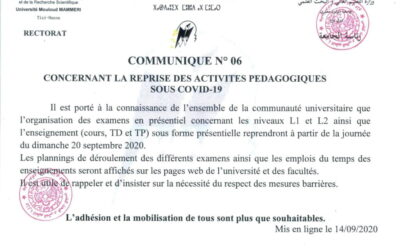 Communiqué N06:concernant la reprise des activités pédagogiques sous Covid 19