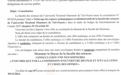 Avis de consultation n°09/FS/UMMTO/2024