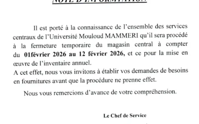 Note d’information concernant l’inventaire annuel des magasins centraux