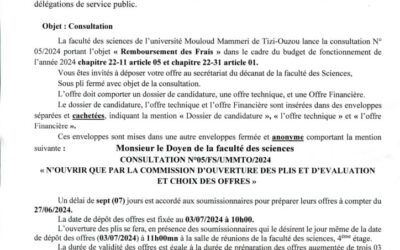 Avis de Consultation N° 05 /FS/UMMTO/2024