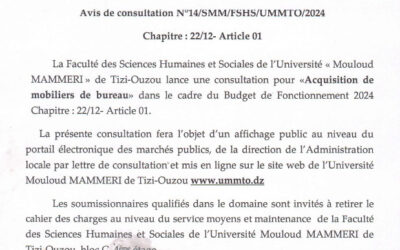 Avis de consultation n°14/FSHS/UMMTO/2024