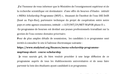 Offre bourse d’études « MENA Scholarship Programme »