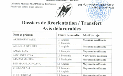 Faculté des lettres des langues : Réorientation et Transfert (suite avis défavorable)