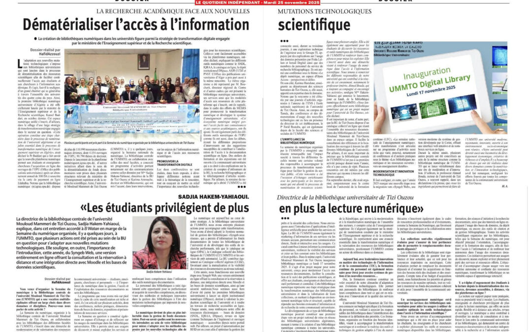 Interview avec Mme Sadjia HAKEM-YAHIAOUI, Directrice de la BU